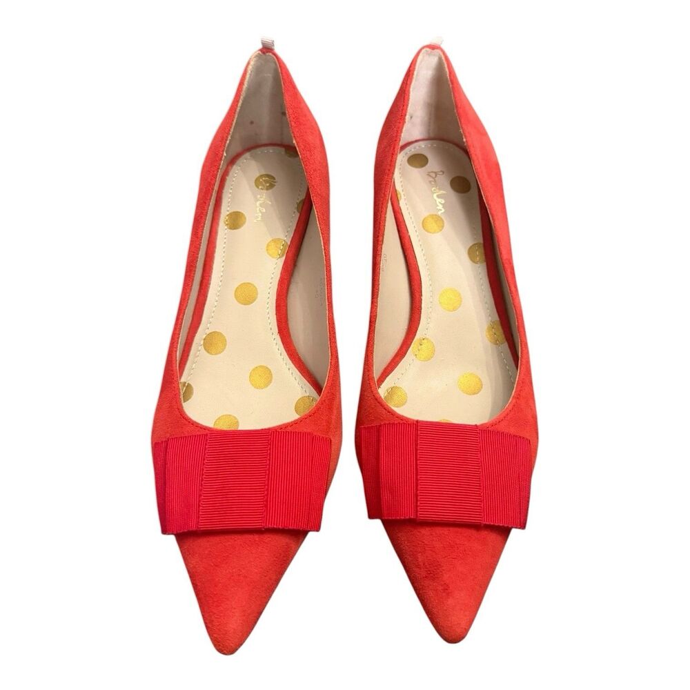 Boden Adelaide Kitten Heels EU 40 Red Suede Bow Coquette Preppy Pointed Toe - Picture 2 of 8